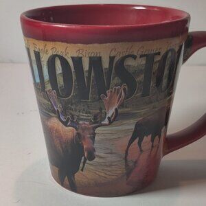 Yellowstone coffee mug depicting our first national park. Buffalo, Bears, etc